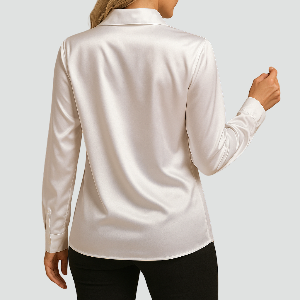 Klasyczna bluzka satynowa z kołnierzykiem i guzikami