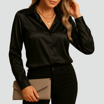 Klasyczna bluzka satynowa z kołnierzykiem i guzikami