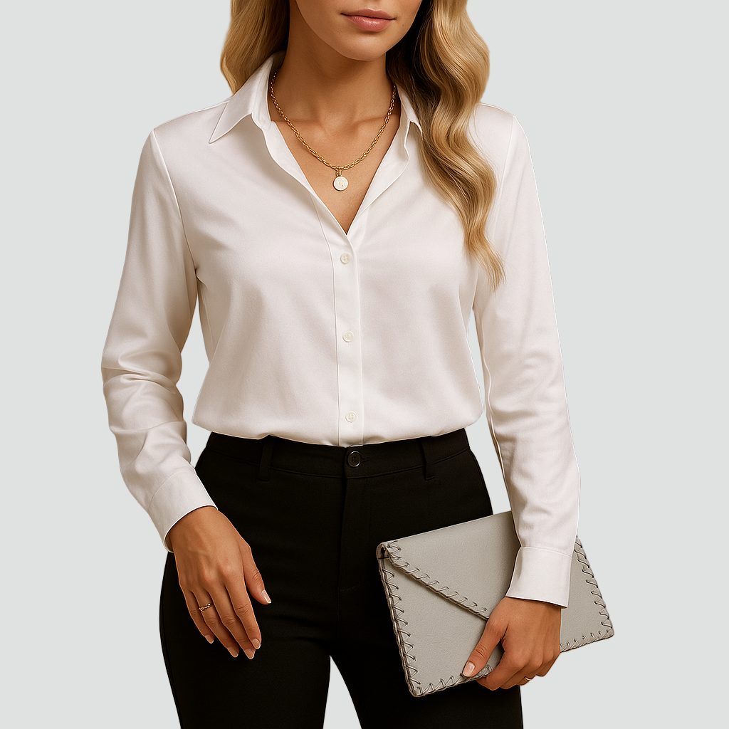 Klasyczna bluzka satynowa z kołnierzykiem i guzikami