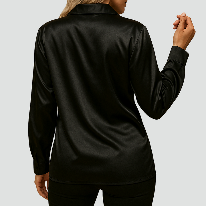 Klasyczna bluzka satynowa z kołnierzykiem i guzikami