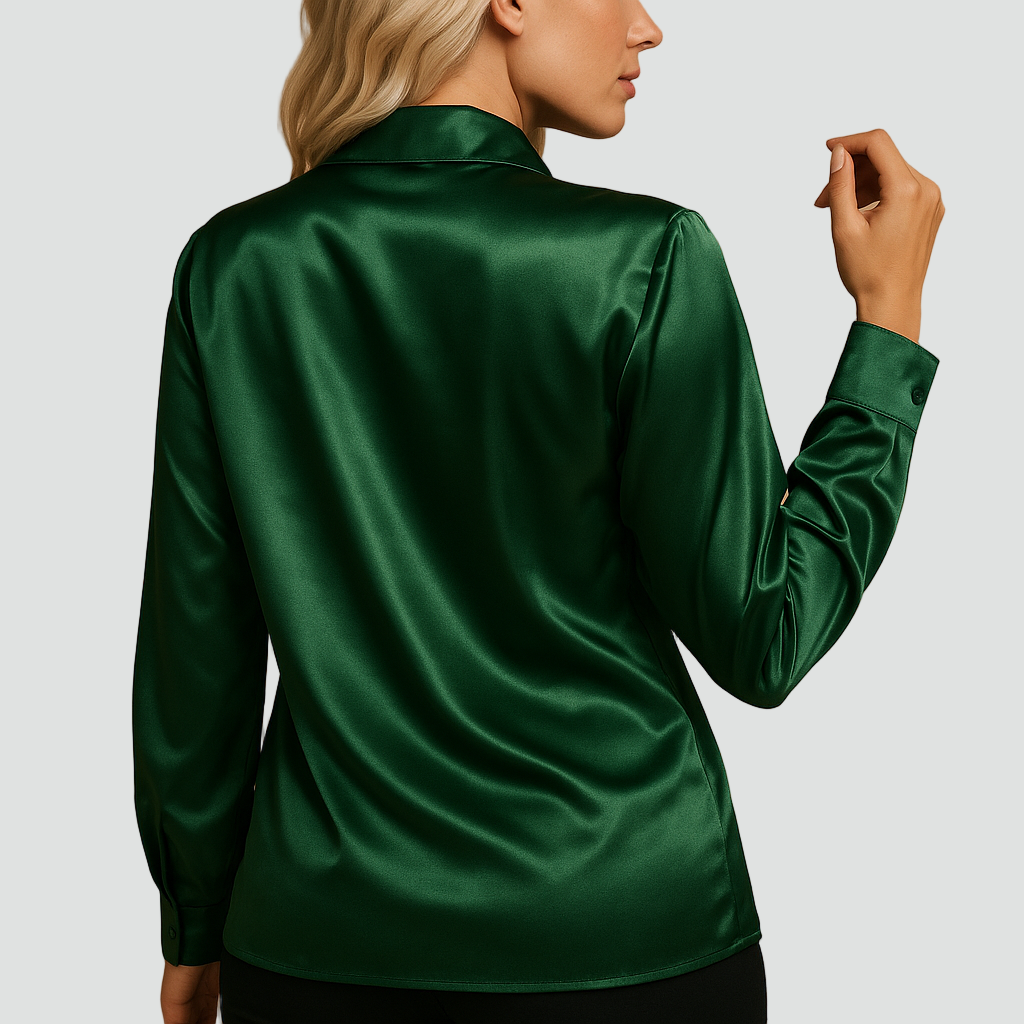Klasyczna bluzka satynowa z kołnierzykiem i guzikami