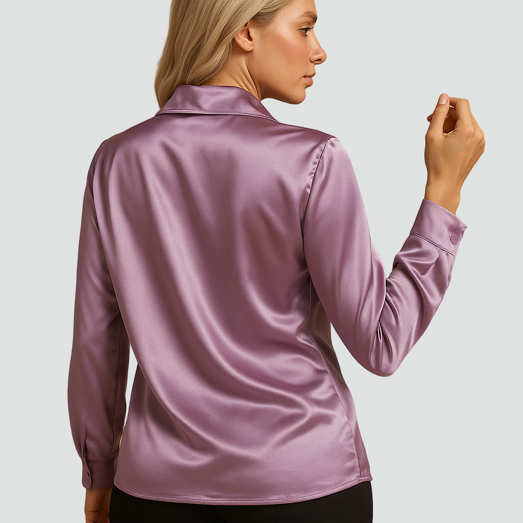 Klasyczna bluzka satynowa z kołnierzykiem i guzikami