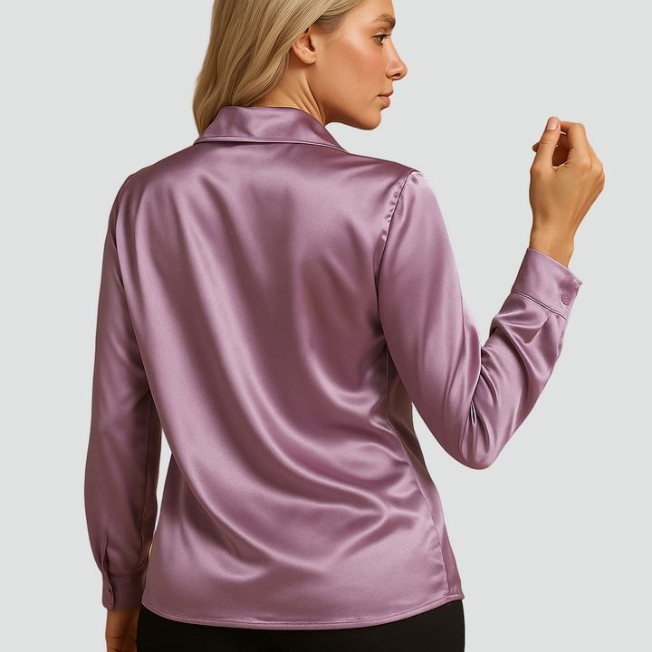 Klasyczna bluzka satynowa z kołnierzykiem i guzikami