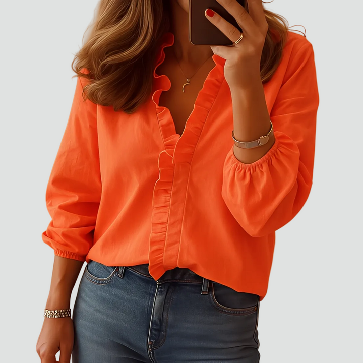 Kobieca damska koszula z długim rękawem i falbaną