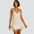 Mini sequin cocktail dress with feather trim
