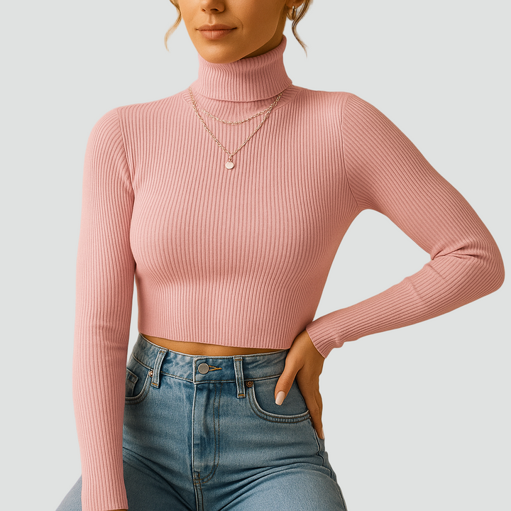 Dopasowany prążkowany golf z długim rękawem