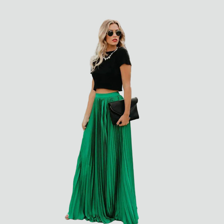 Women's Pleated Maxi Skirt Long High Waist Elegant Boho