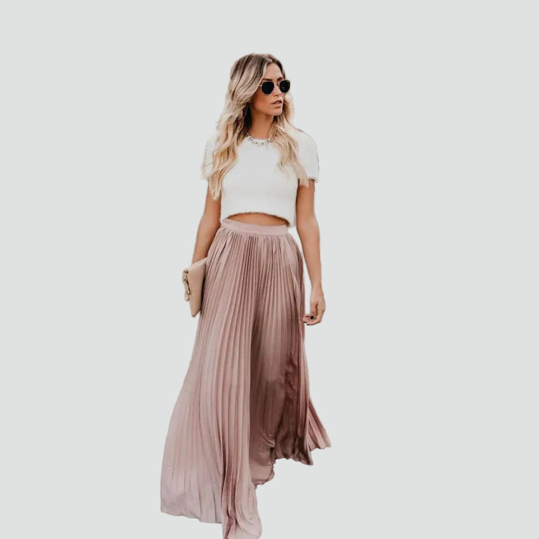 Women's Pleated Maxi Skirt Long High Waist Elegant Boho
