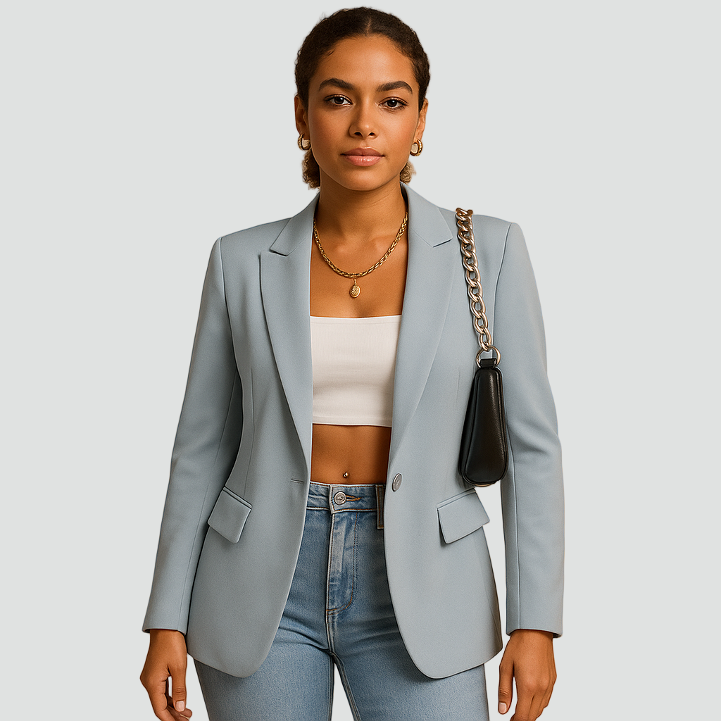 Nowoczesny żakiet damski z kołnierzem i zapięciem na guzik elegancki