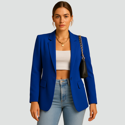 Nowoczesny żakiet damski z kołnierzem i zapięciem na guzik elegancki