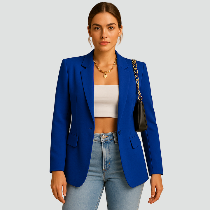 Nowoczesny żakiet damski z kołnierzem i zapięciem na guzik elegancki