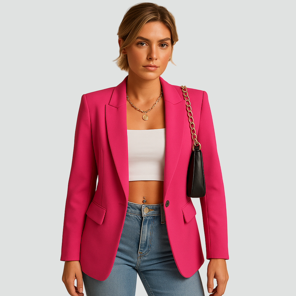 Nowoczesny żakiet damski z kołnierzem i zapięciem na guzik elegancki