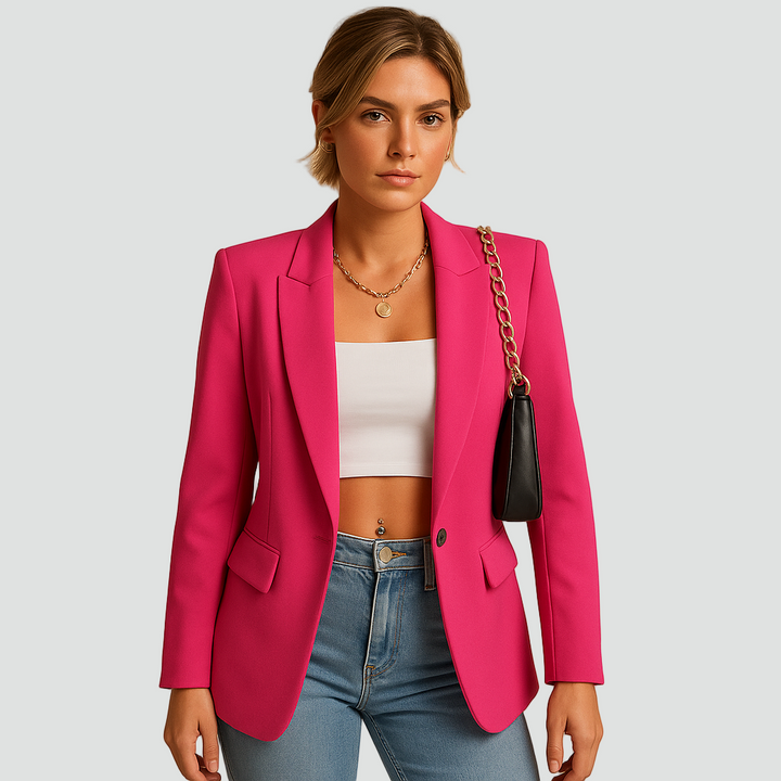 Nowoczesny żakiet damski z kołnierzem i zapięciem na guzik elegancki