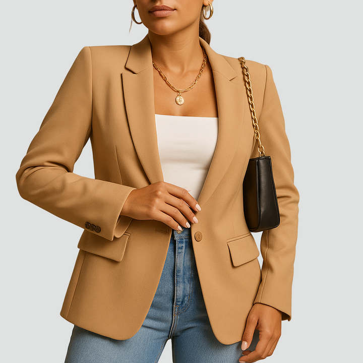 Nowoczesny żakiet damski z kołnierzem i zapięciem na guzik elegancki