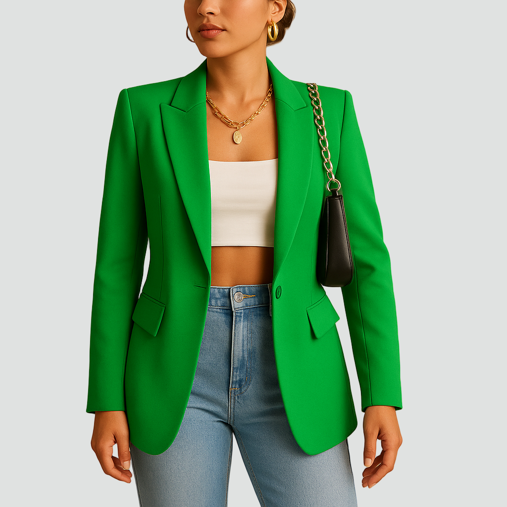 Nowoczesny żakiet damski z kołnierzem i zapięciem na guzik elegancki