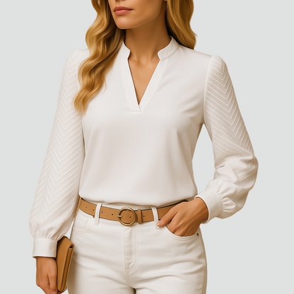 Bluzka z dekoltem v i długim rękawem z lekkiego szyfonu elegancka