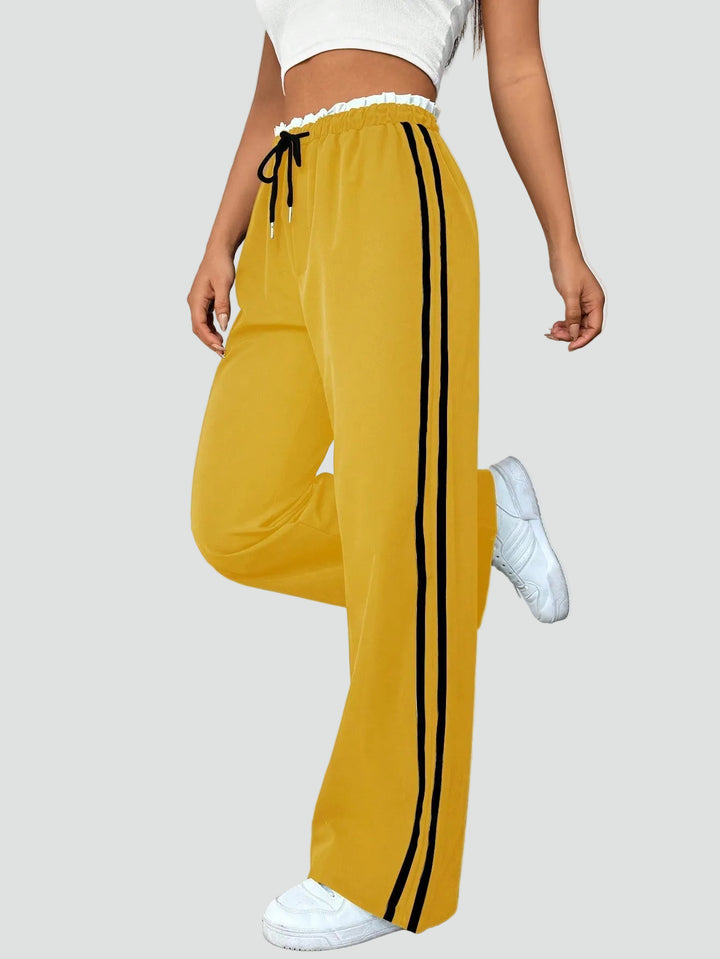 Damskie dresowe spodnie wide leg z lampasami