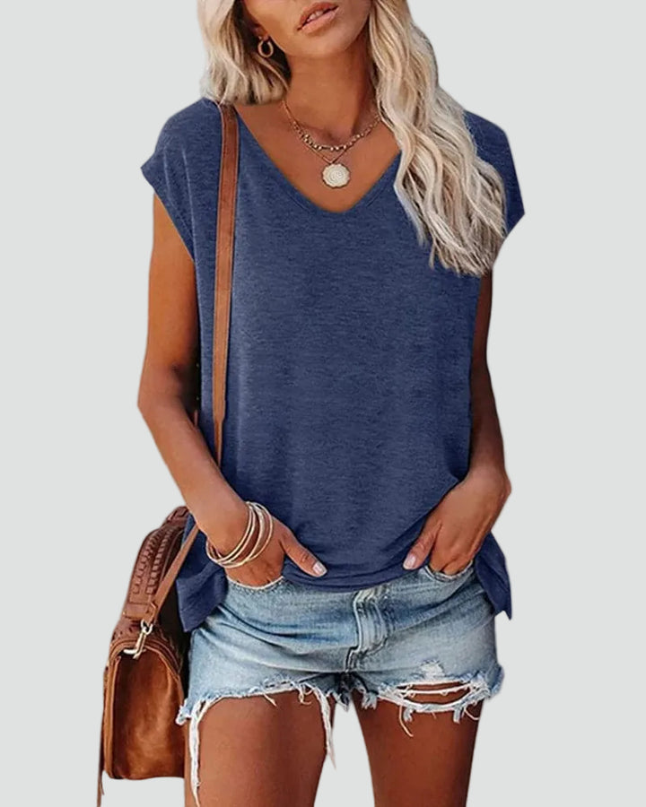 Women's T-shirt V-Neck Short Sleeve Loose Basic Everyday Heather
