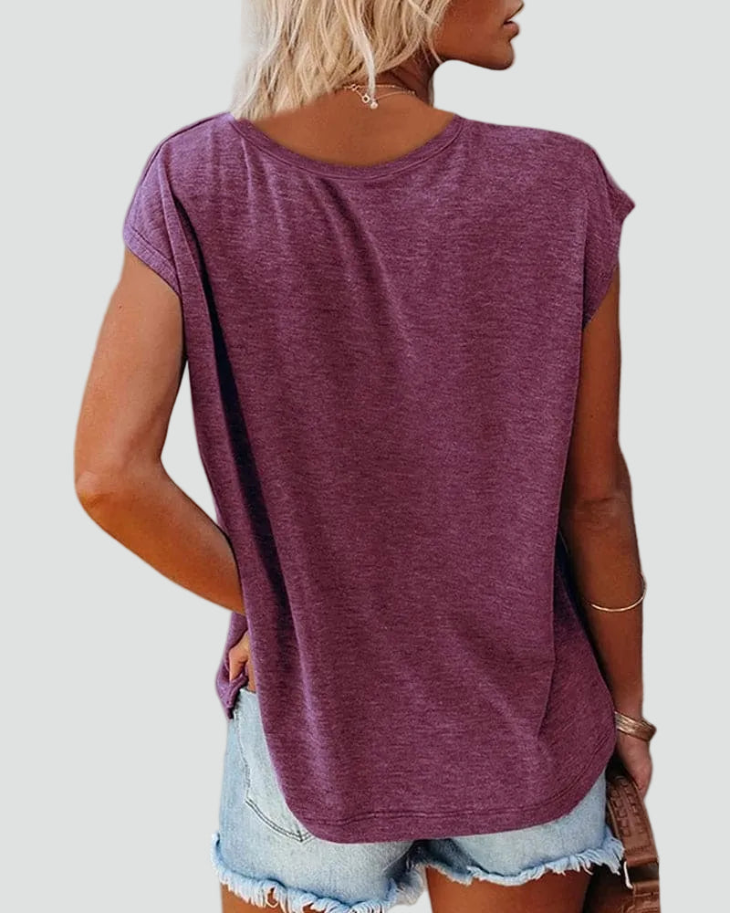 Women's T-shirt V-Neck Short Sleeve Loose Basic Everyday Heather