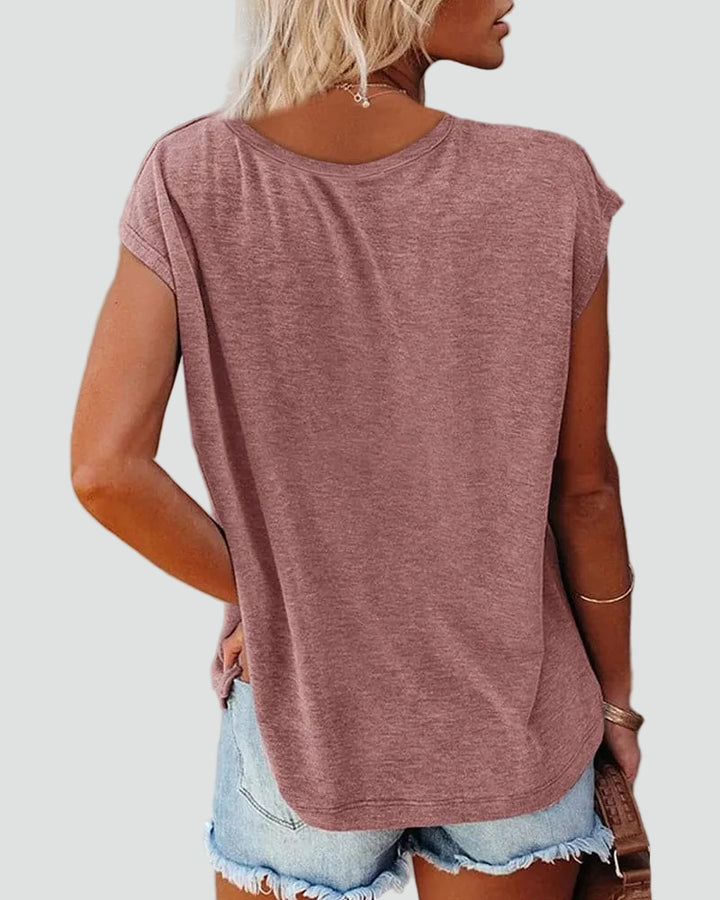 Women's T-shirt V-Neck Short Sleeve Loose Basic Everyday Heather