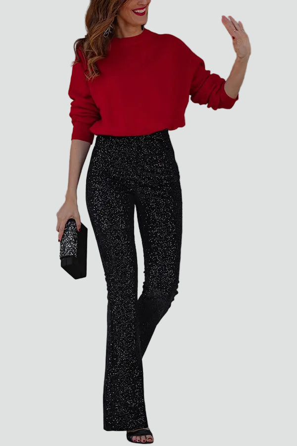 Spodnie dzwony damskie z cekinami eleganckie na imprezę