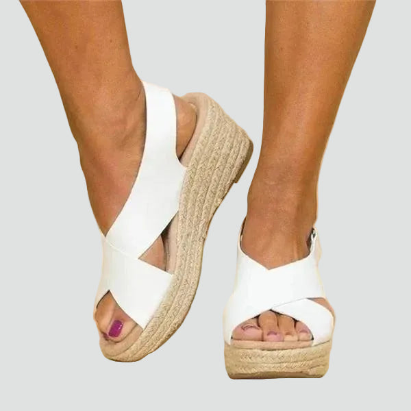 Wedge espadrilles with crisscross straps and open toes