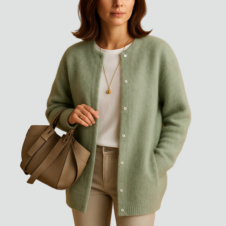 Miękki kardigan dla kobiet z okrągłym dekoltem i guzikami