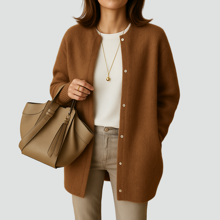 Miękki kardigan dla kobiet z okrągłym dekoltem i guzikami