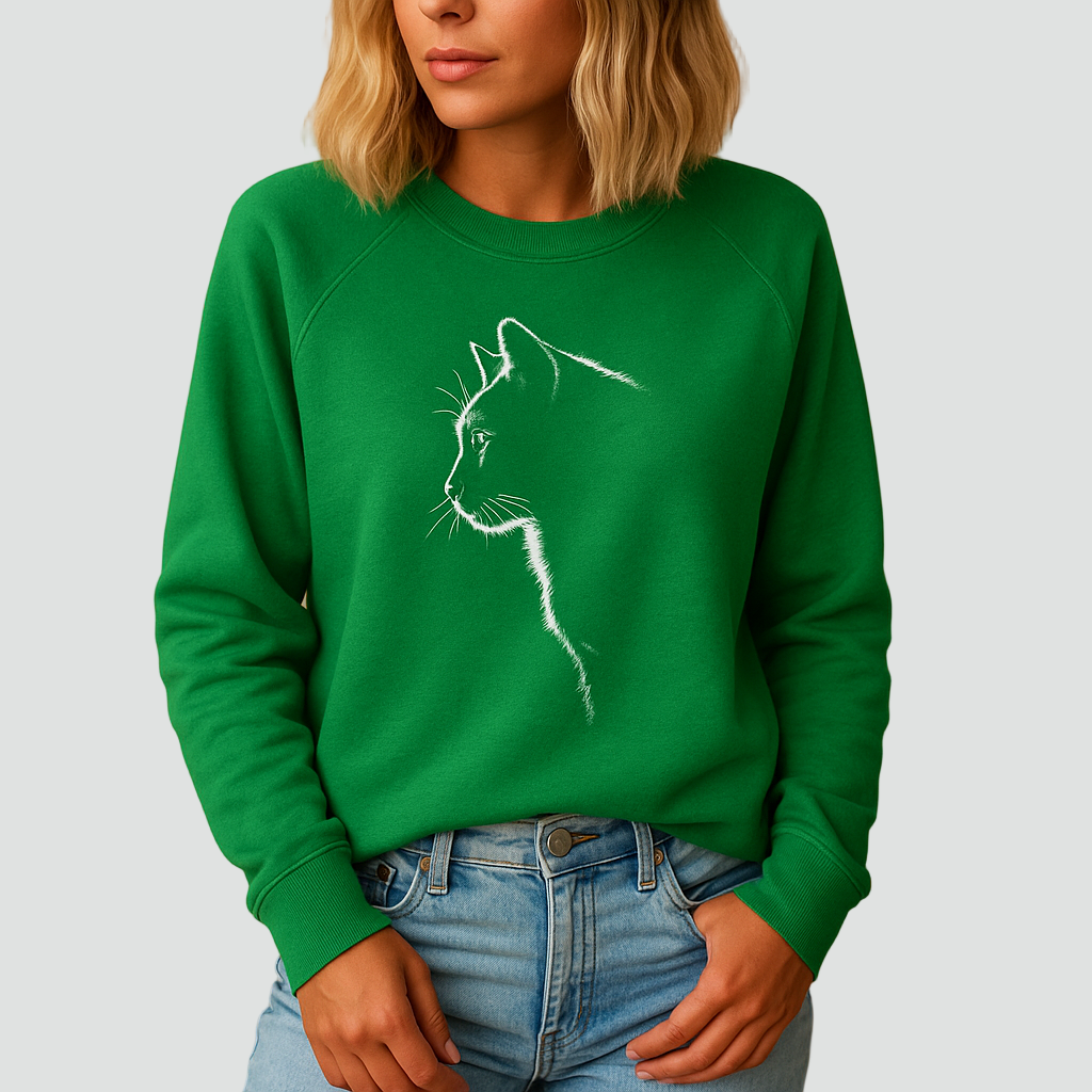 Miękka bluza z nadrukiem kota i okrągłym dekoltem