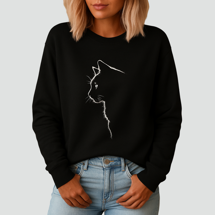 Miękka bluza z nadrukiem kota i okrągłym dekoltem