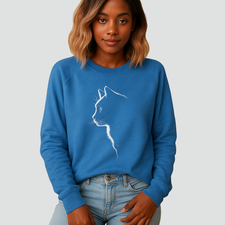 Miękka bluza z nadrukiem kota i okrągłym dekoltem