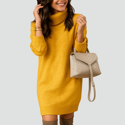 Dzianinowa sukienka swetrowa dla kobiet z golfem