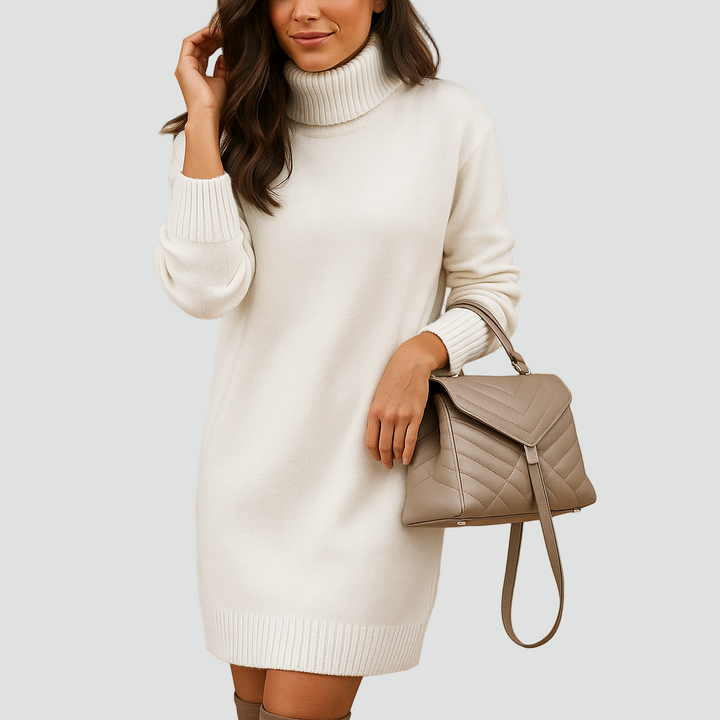 Dzianinowa sukienka swetrowa dla kobiet z golfem