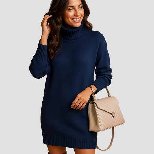 Dzianinowa sukienka swetrowa dla kobiet z golfem