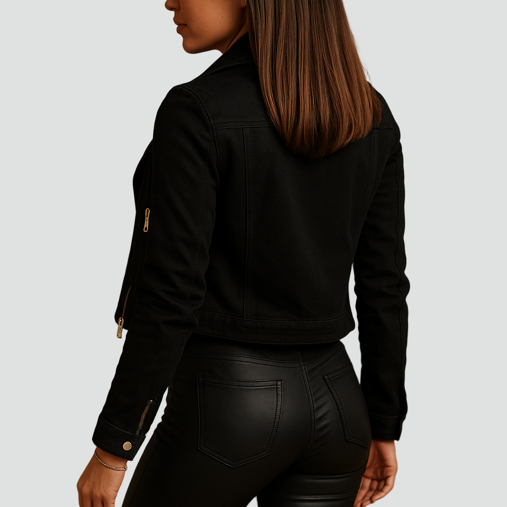 Krótka kurtka damska biker leather look z zamkiem