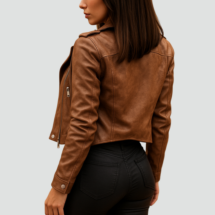 Krótka kurtka damska biker leather look z zamkiem