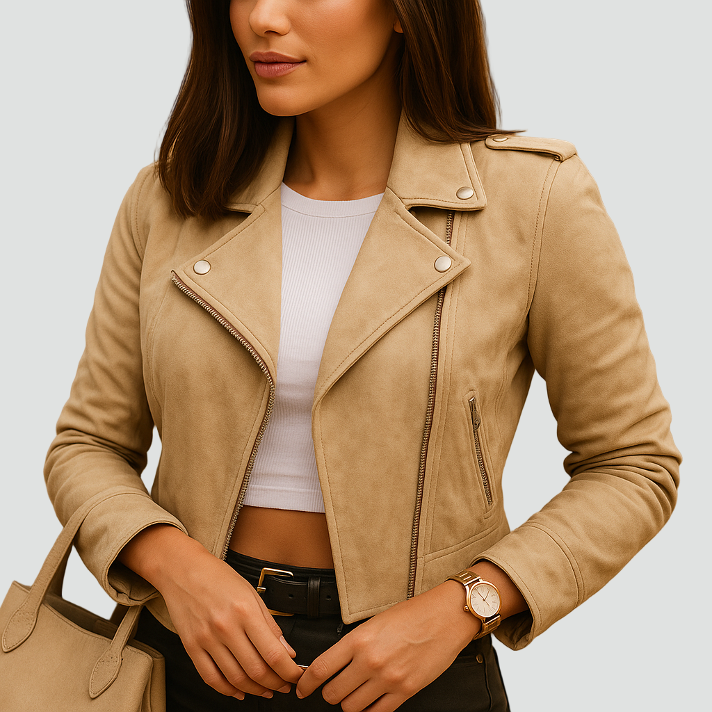 Krótka kurtka damska biker leather look z zamkiem