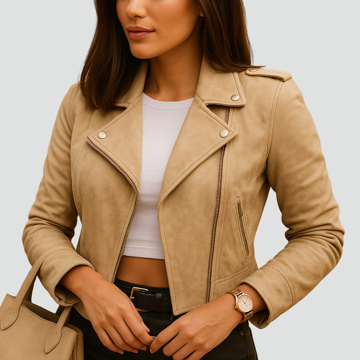 Krótka kurtka damska biker leather look z zamkiem