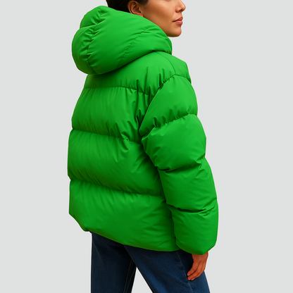 Krótka oversize kurtka puffer damska pikowana z kapturem