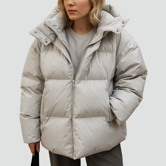 Krótka oversize kurtka puffer damska pikowana z kapturem