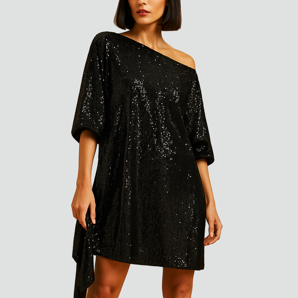 Brokatowa mini sukienka koktajlowa z paskiem dla kobiet