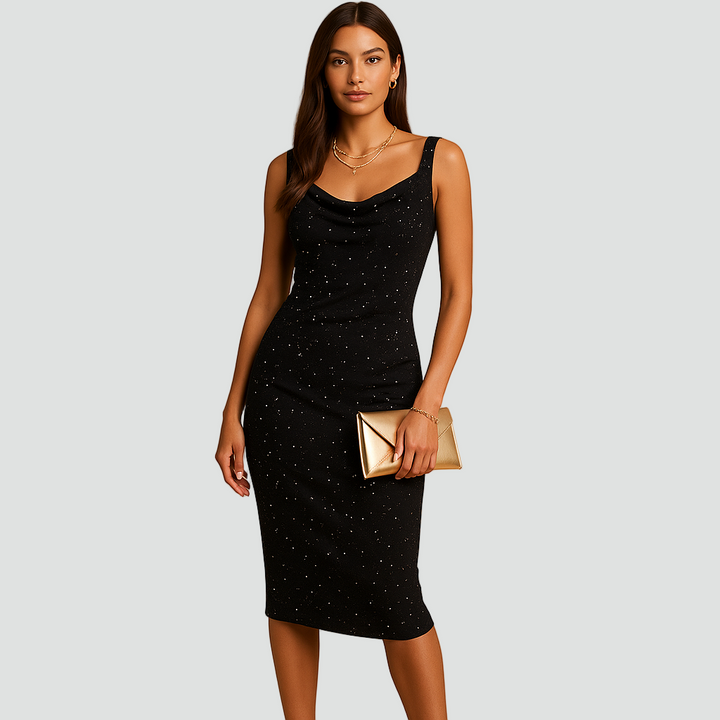 Sukienka koktajlowa midi bodycon z brokatem i dekoltem wodnym dla kobiet