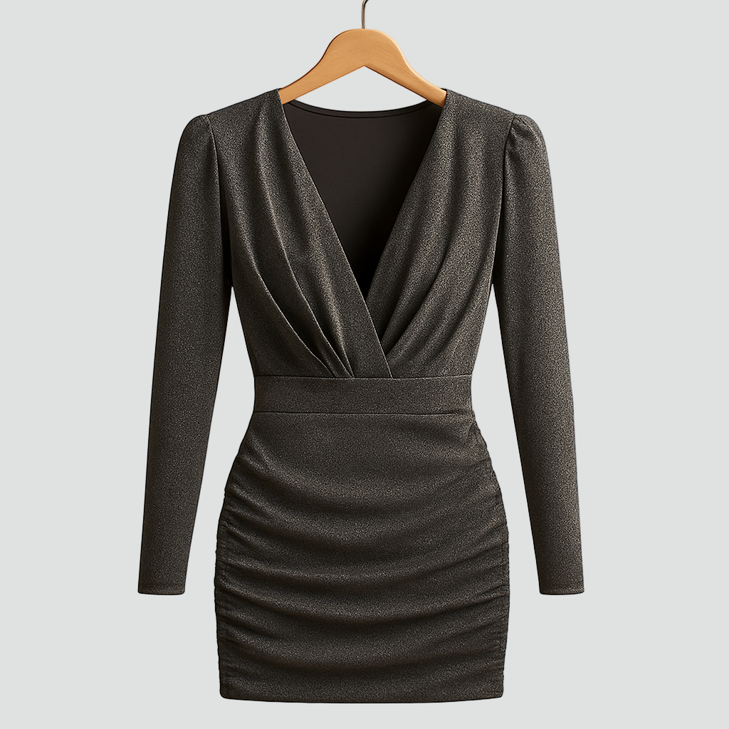 Sukienka koktajlowa mini z dekoltem i długim rękawem dla kobiet