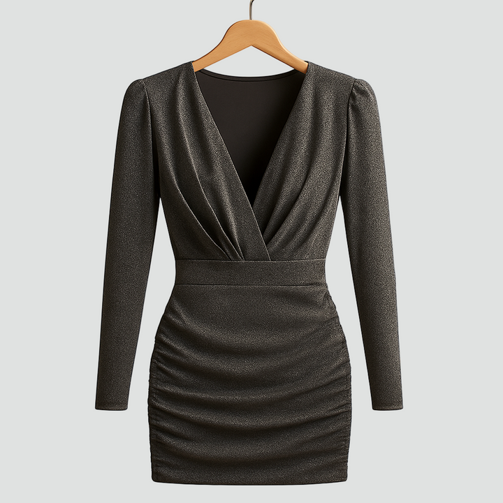 Sukienka koktajlowa mini z dekoltem i długim rękawem dla kobiet