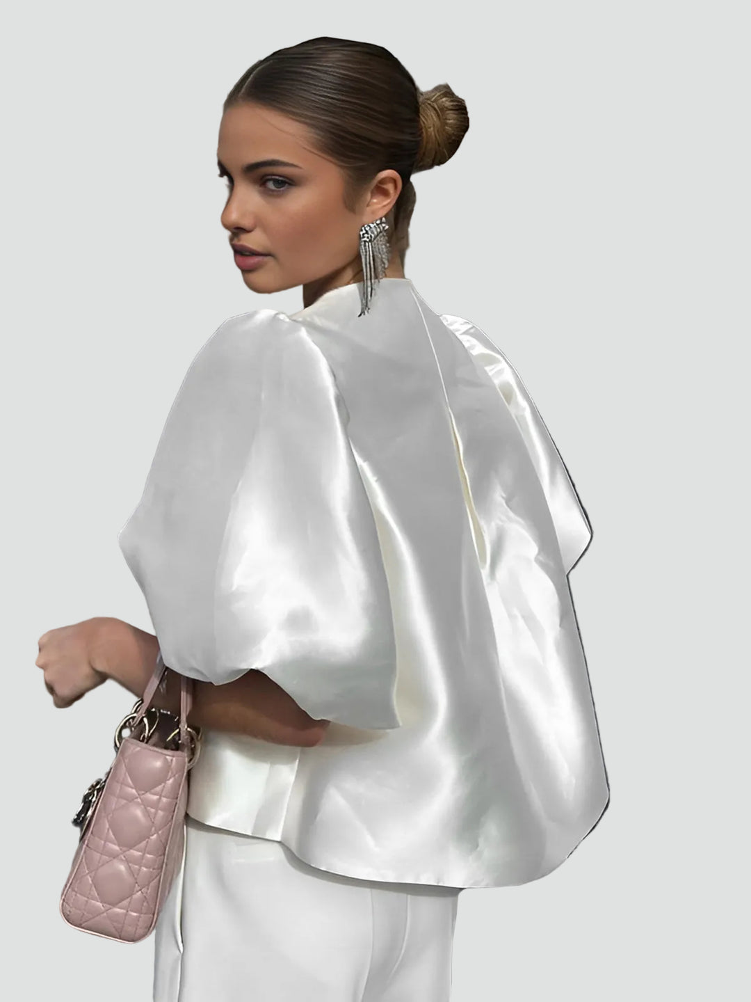 Women's Satin Blouse Puff Sleeves Elegant Formal Loose