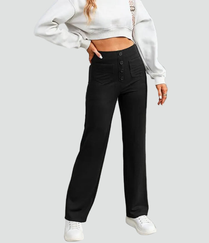 High-waisted pants with wide legs and buttons