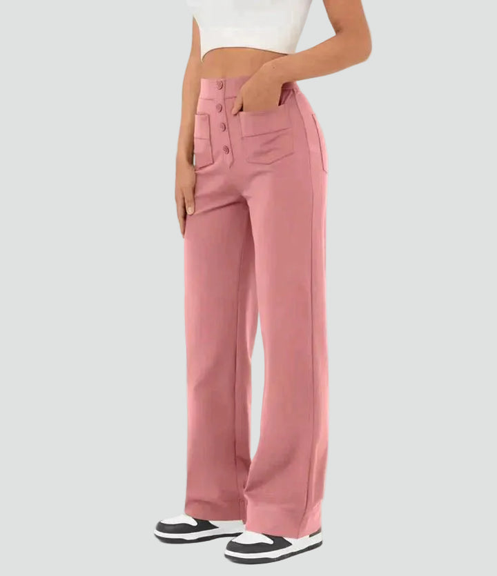 High-waisted pants with wide legs and buttons