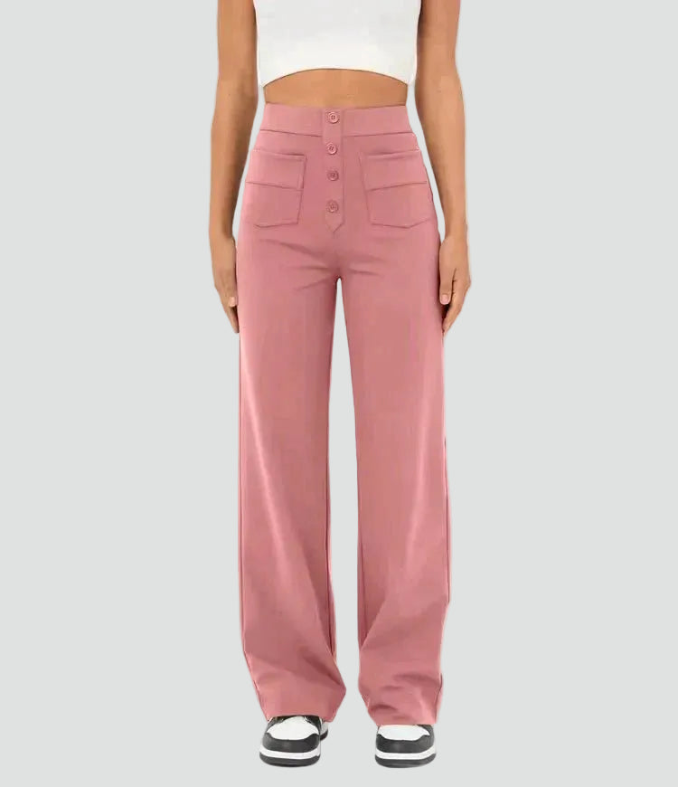 High-waisted pants with wide legs and buttons