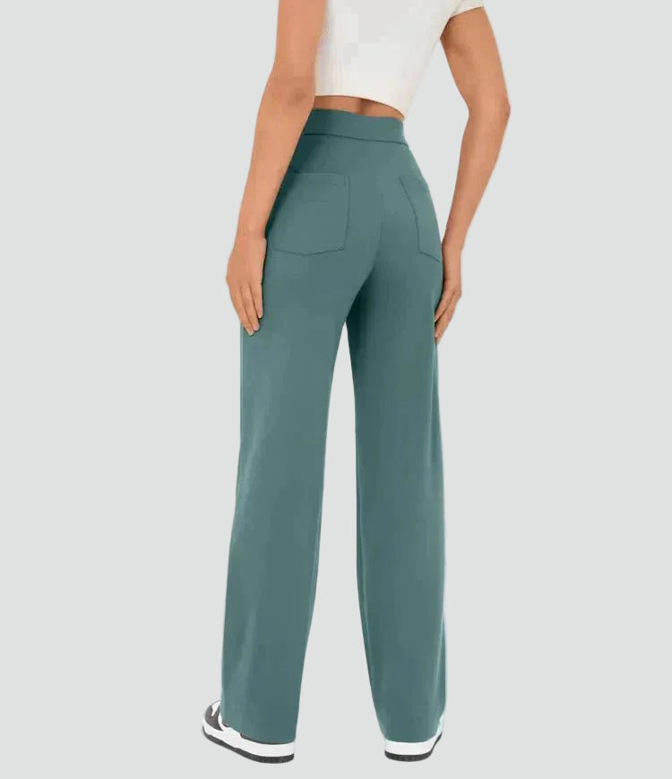 High-waisted pants with wide legs and buttons