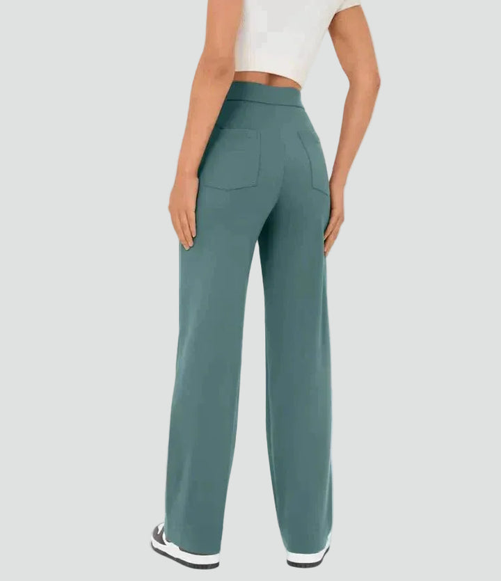 High-waisted pants with wide legs and buttons